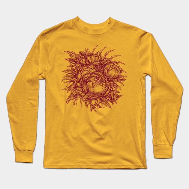 Peonies and bones Long Sleeve T-Shirt by Dimary